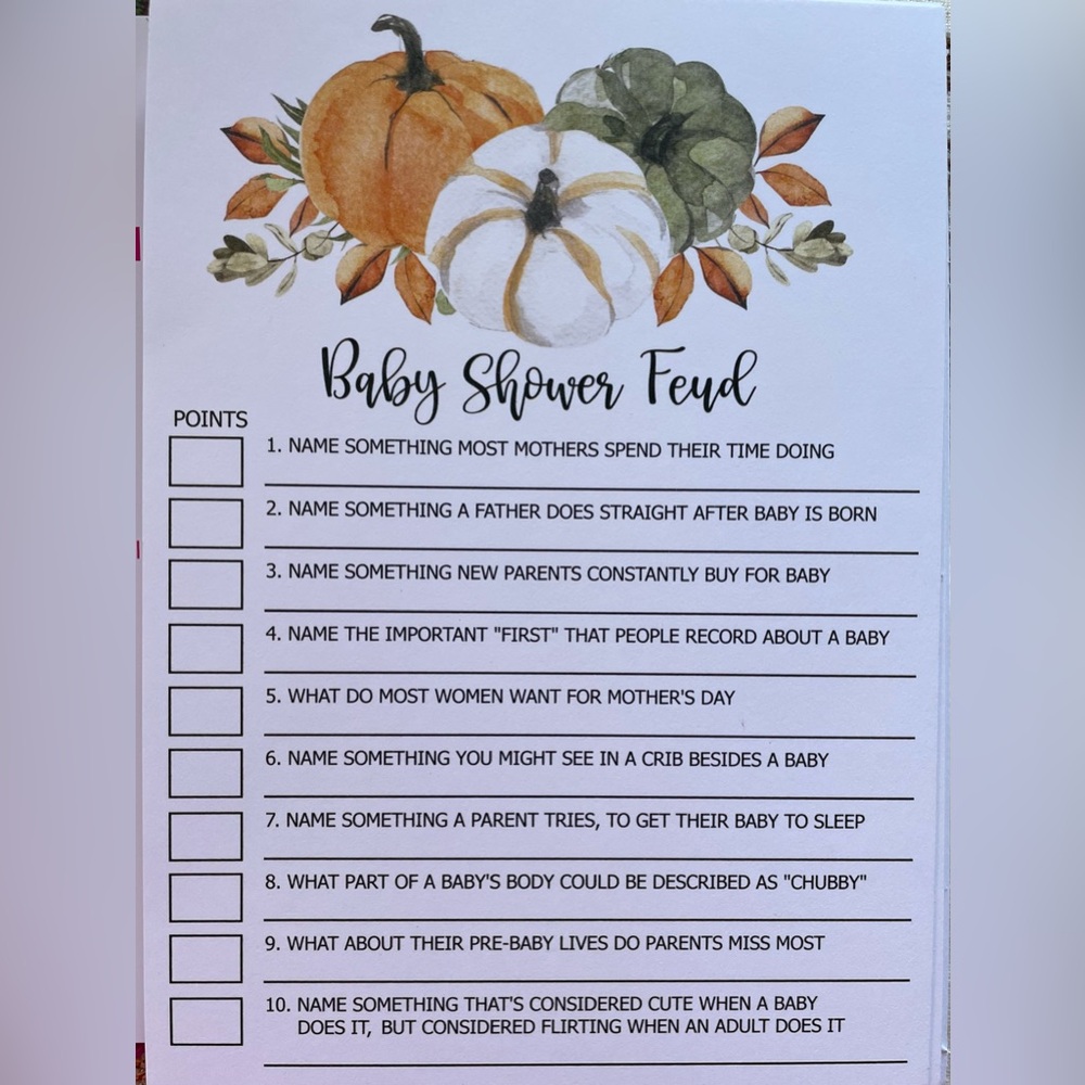 Baby Shower Game Cards